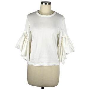 SEE BY CHLOE White Flutter Bell Sleeve Blouse Top Size Medium Crew Neck Boho M